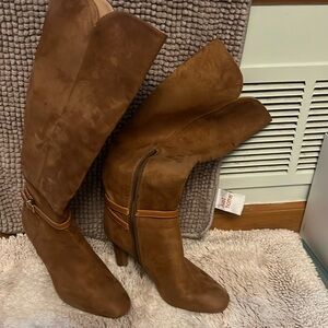Express Tan suede high heel boots.  Side zip.  Size 7.  Worn twice.